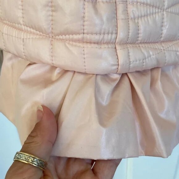 Pink Quilted Jacket with Ruffle Hem Gold Zippers feminine Coquette - Picture 3 of 5
